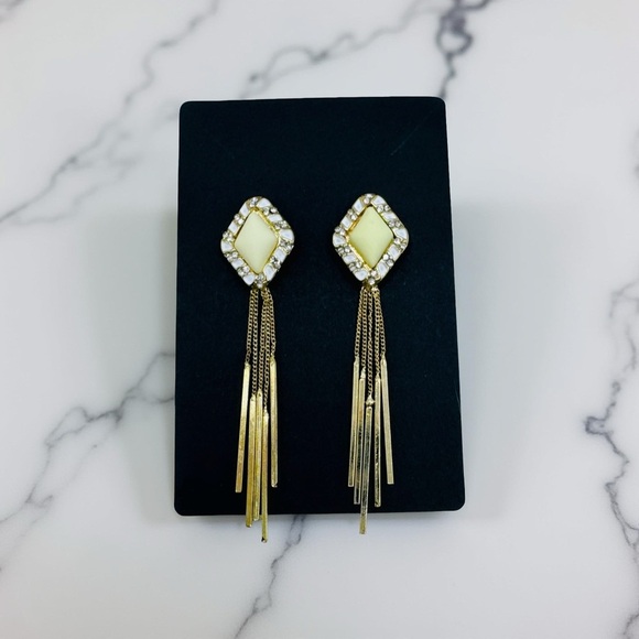 Long Dangling Statement w/ Rhinestone earrings - Picture 1 of 3